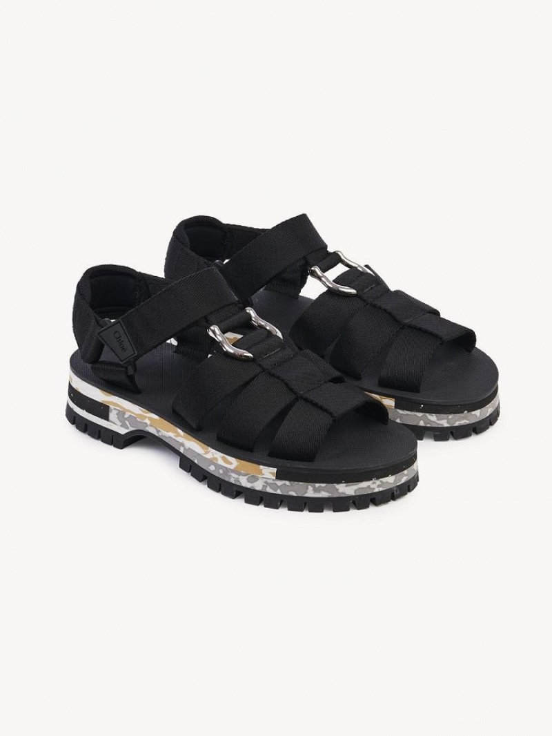 Sandalias Chloe Nikie Active Planos Negras | CHE-SR14169