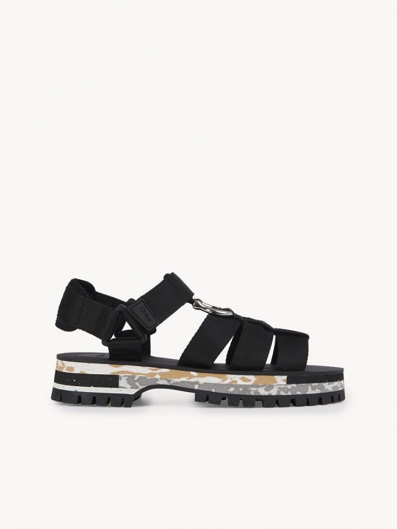 Sandalias Chloe Nikie Active Planos Negras | CHE-SR14169