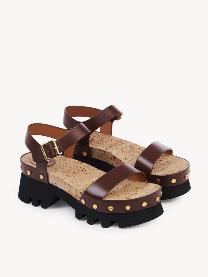 Sandalias Chloe Owena Plataforma Marrones | CHE-SR14161