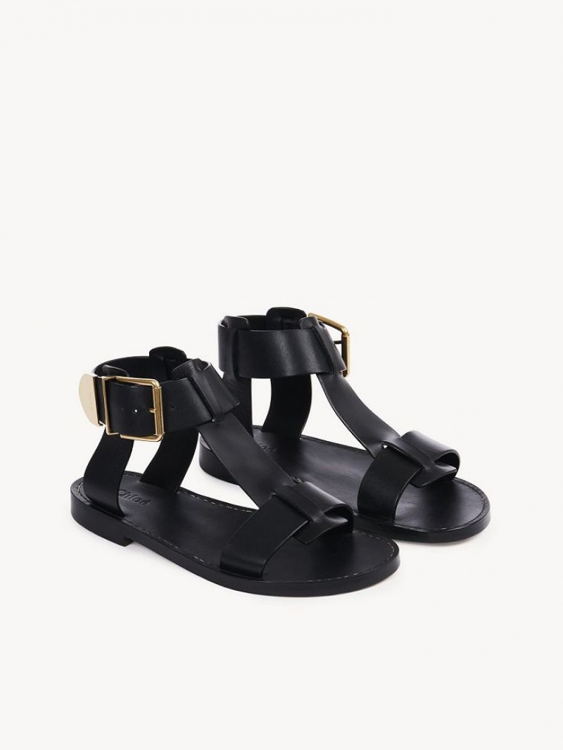 Sandalias Chloe Rebecca Planos Negras | CHE-SR14142