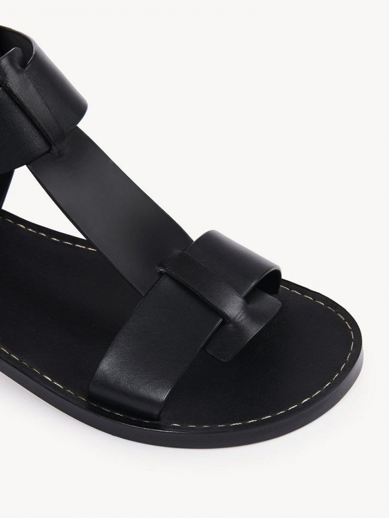 Sandalias Chloe Rebecca Planos Negras | CHE-SR14142