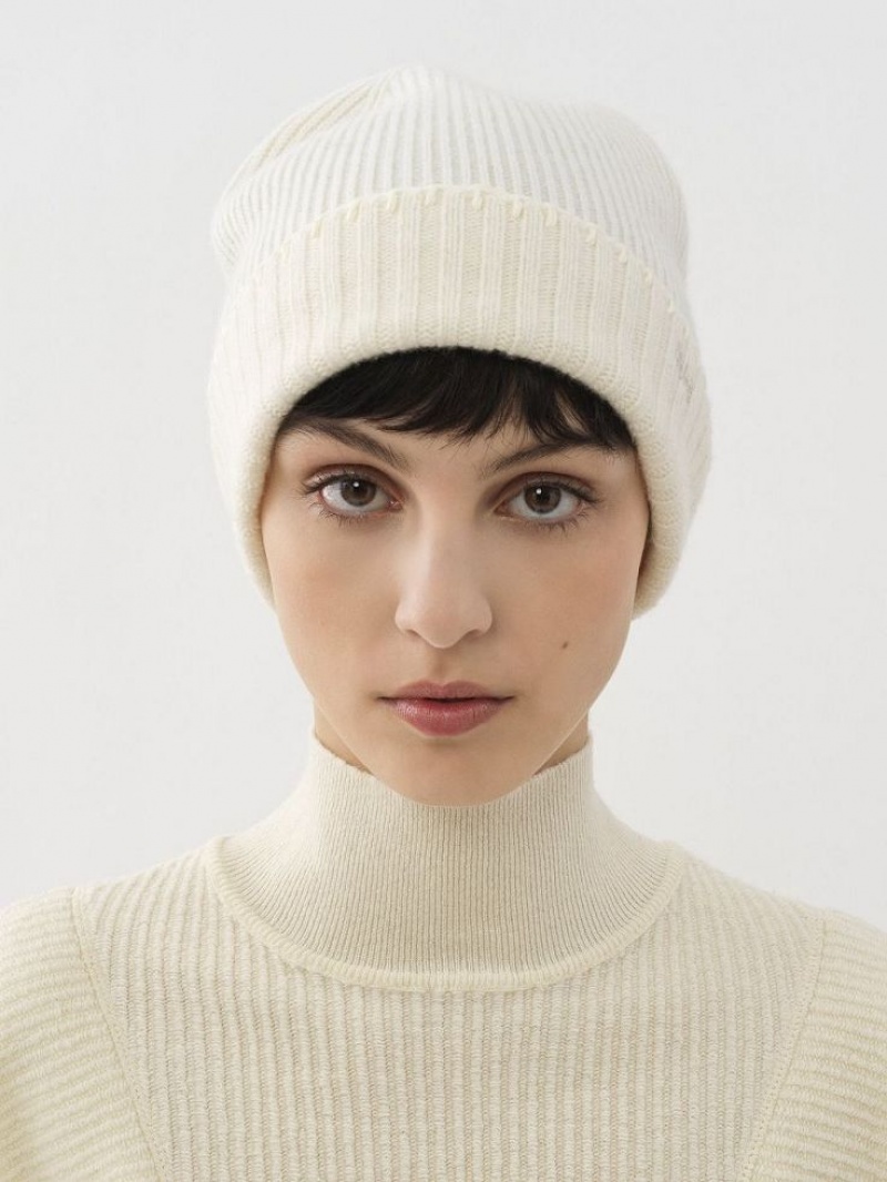 Sombreros Chloe Acanalado Knit Beanie Blancas | CHE-SR14486