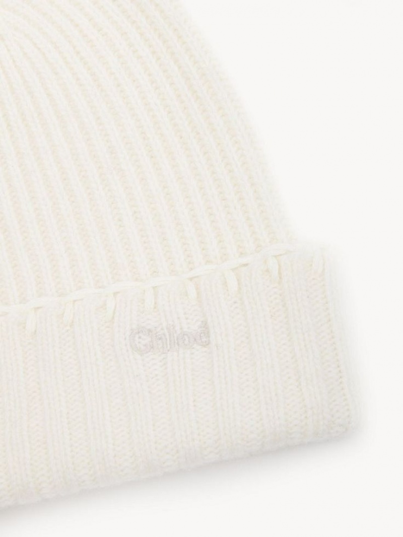 Sombreros Chloe Acanalado Knit Beanie Blancas | CHE-SR14486