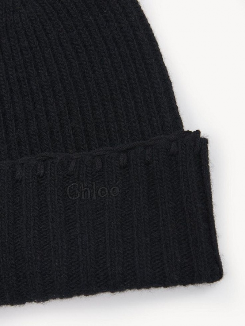 Sombreros Chloe Acanalado Knit Beanie Negras | CHE-SR14487