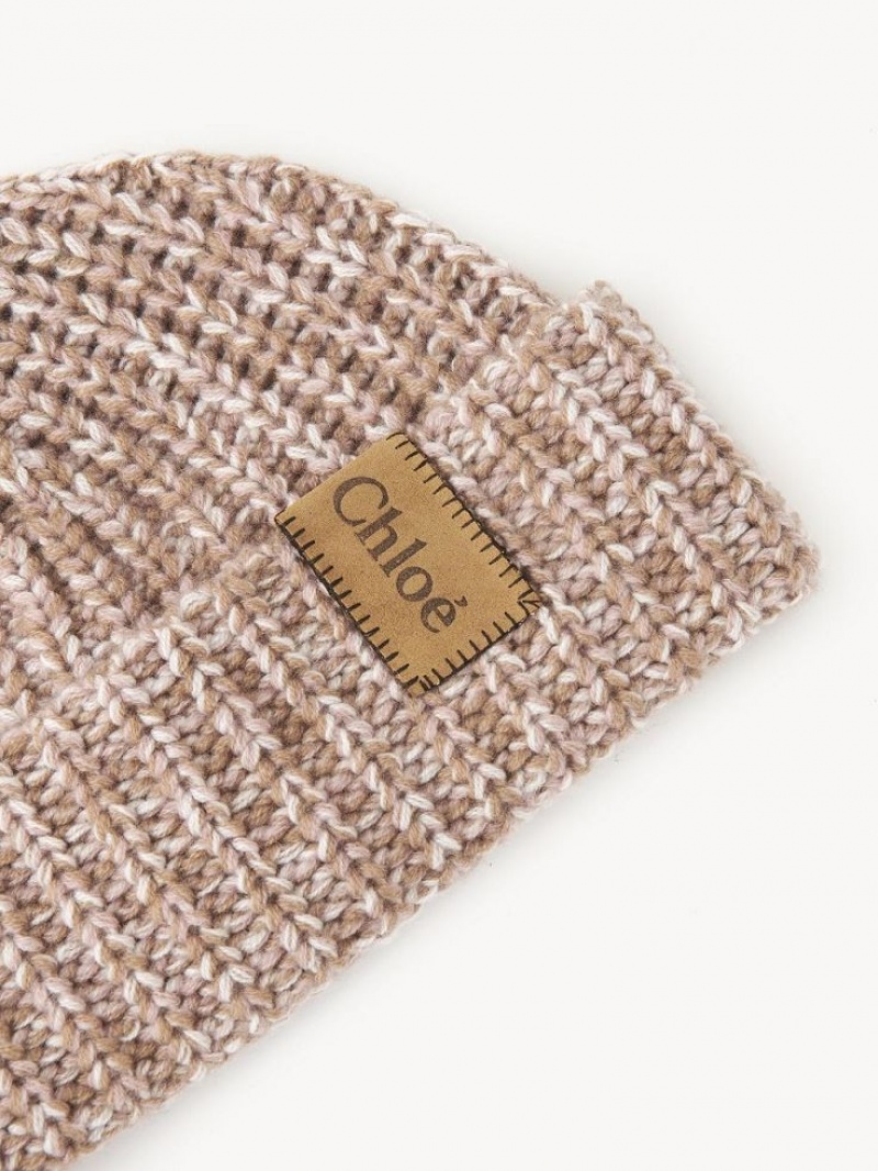 Sombreros Chloe Fornido De Punto Beanie Beige Rosas | CHE-SR14474