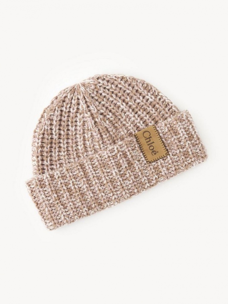 Sombreros Chloe Fornido De Punto Beanie Beige Rosas | CHE-SR14474