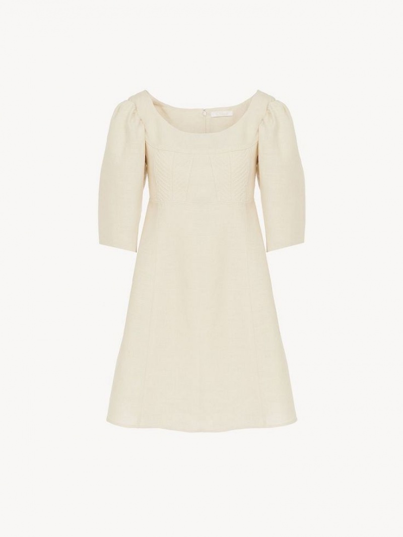 Vestido Chloe Barco-neck Mini Blancas | CHE-SR13836