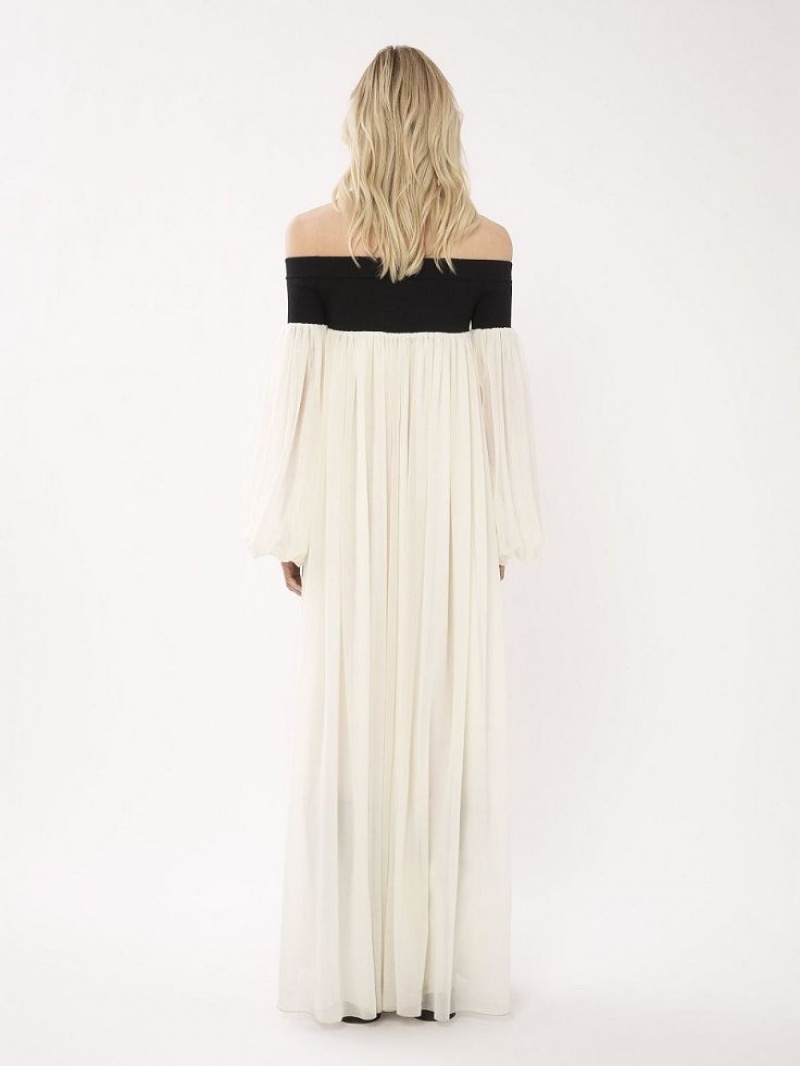 Vestido Chloe Off-the-shoulder Maxi Negras Blancas | CHE-SR13857