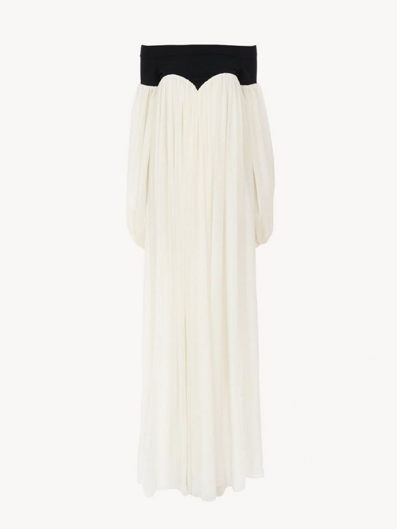 Vestido Chloe Off-the-shoulder Maxi Negras Blancas | CHE-SR13857