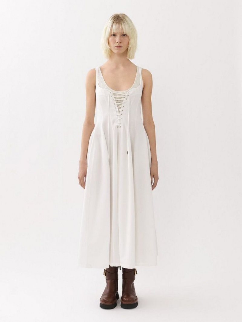 Vestido Chloe Sin Manga Midi Blancas | CHE-SR13851