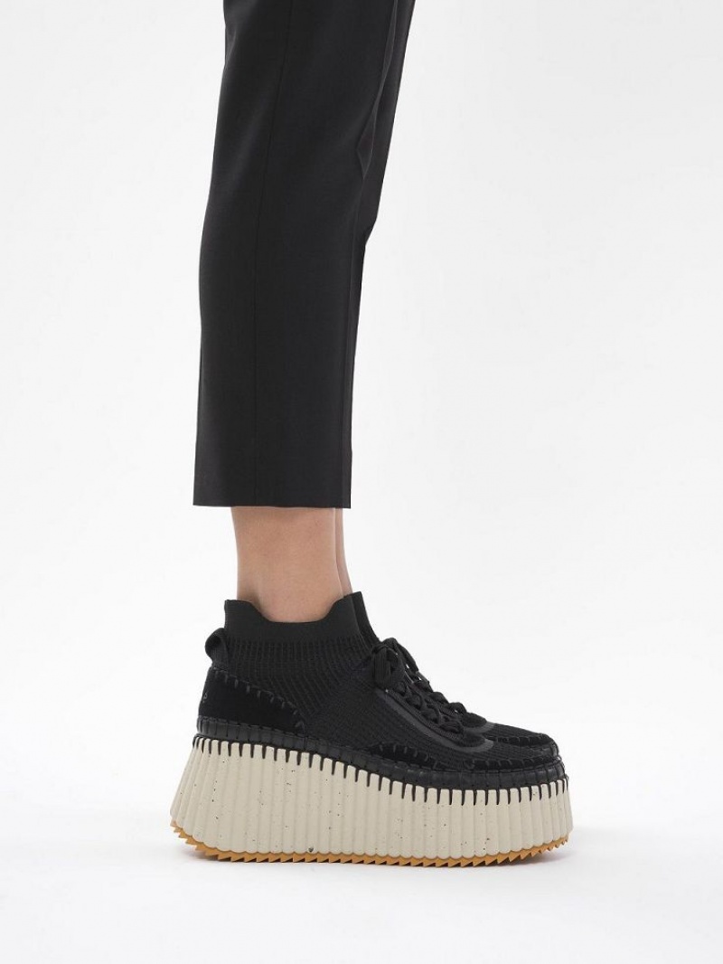 Zapatillas Chloe Nama Wedge Negras | CHE-SR14186